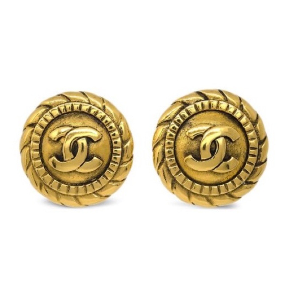 CHANEL 24k Gold CC Logo Earrings